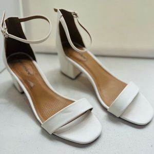 White Faux Leather Block Heel Sandals - size 7